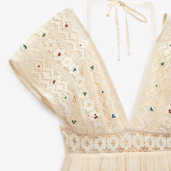 Zara cotton short sleeve embroidered mini dress - Picture 4 of 7